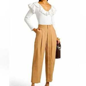 🤍 VERONICA BEARD Jeans Gidea White Ribbed Rib Knit Ruffle Cotton Poplin Top L